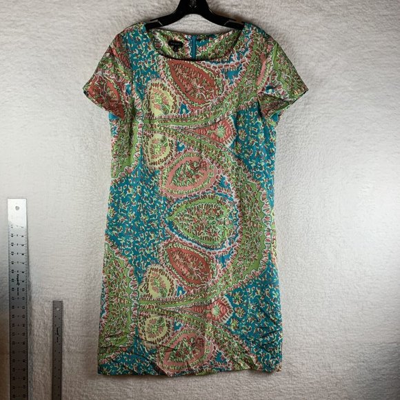 Talbots Shift Dress Women's 12 Multicolor Paisley Silk Back Zip Round Neck 7894 - Picture 1 of 7
